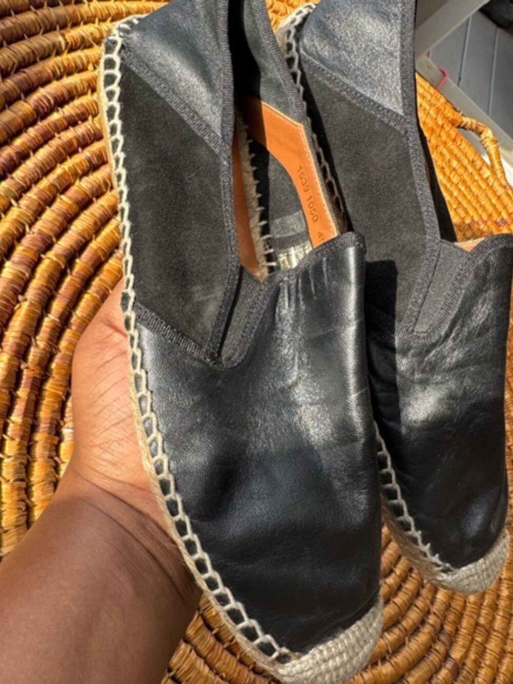 Heyraud made in Spain 9 Elegant Black Leather Espadrilles - Picture 5 of 7